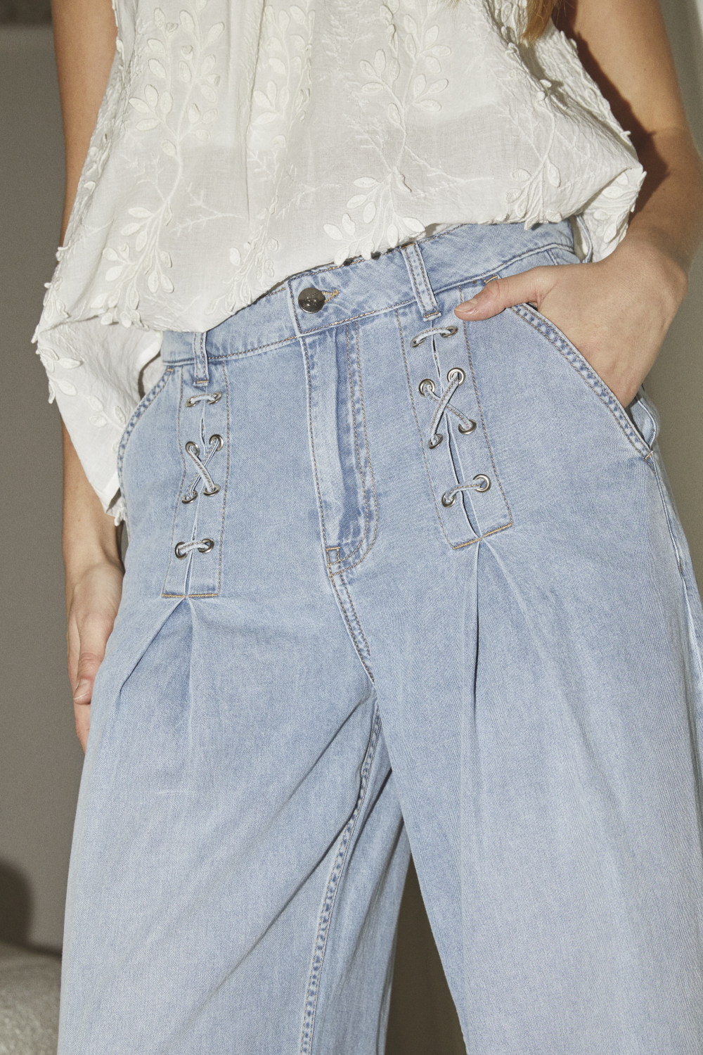 CindyCC Eyelet Wide Jeans