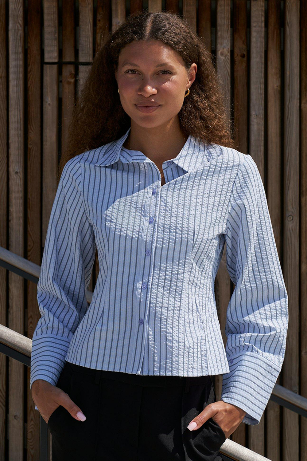 Rosa Striped Crepe Skjorte